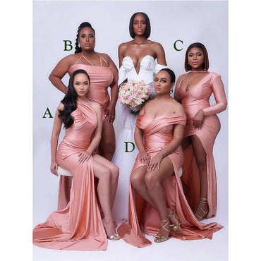 Sexy Mermaid Side Slit Cheap Maxi Long Bridesmaid Dresses,WG1500