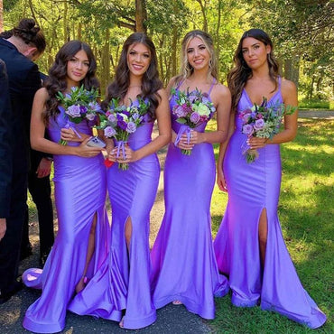 Sexy Mermaid Spaghetti Straps Side Slit Maxi Long Bridesmaid Dresses,WG1491