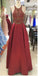 Sexy Open Back Halter Gold Beading Dark Red Long Evening Prom Dresses, Popular Cheap Long Party Prom Dresses, 17296