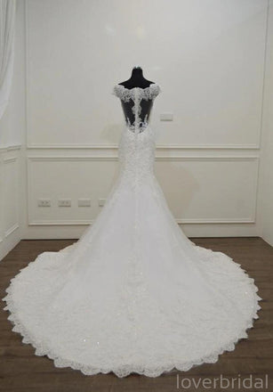 Sexy See Through Cap Sleeves Lace Wedding Dresses Online, Cheap Bridal Dresses, WD505