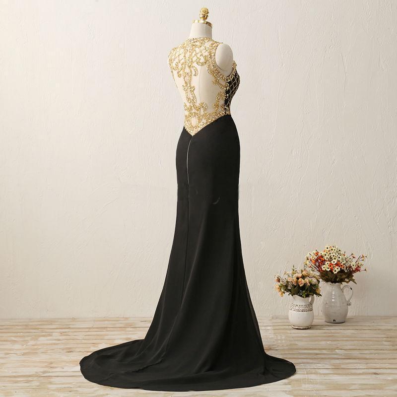 Sexy See Through Gold Heavily Beaded Black Evening Prom Dresses, Popular Party Prom Dresses, Custom Long Prom Dresses, Cheap Formal Prom Dresses, 17203