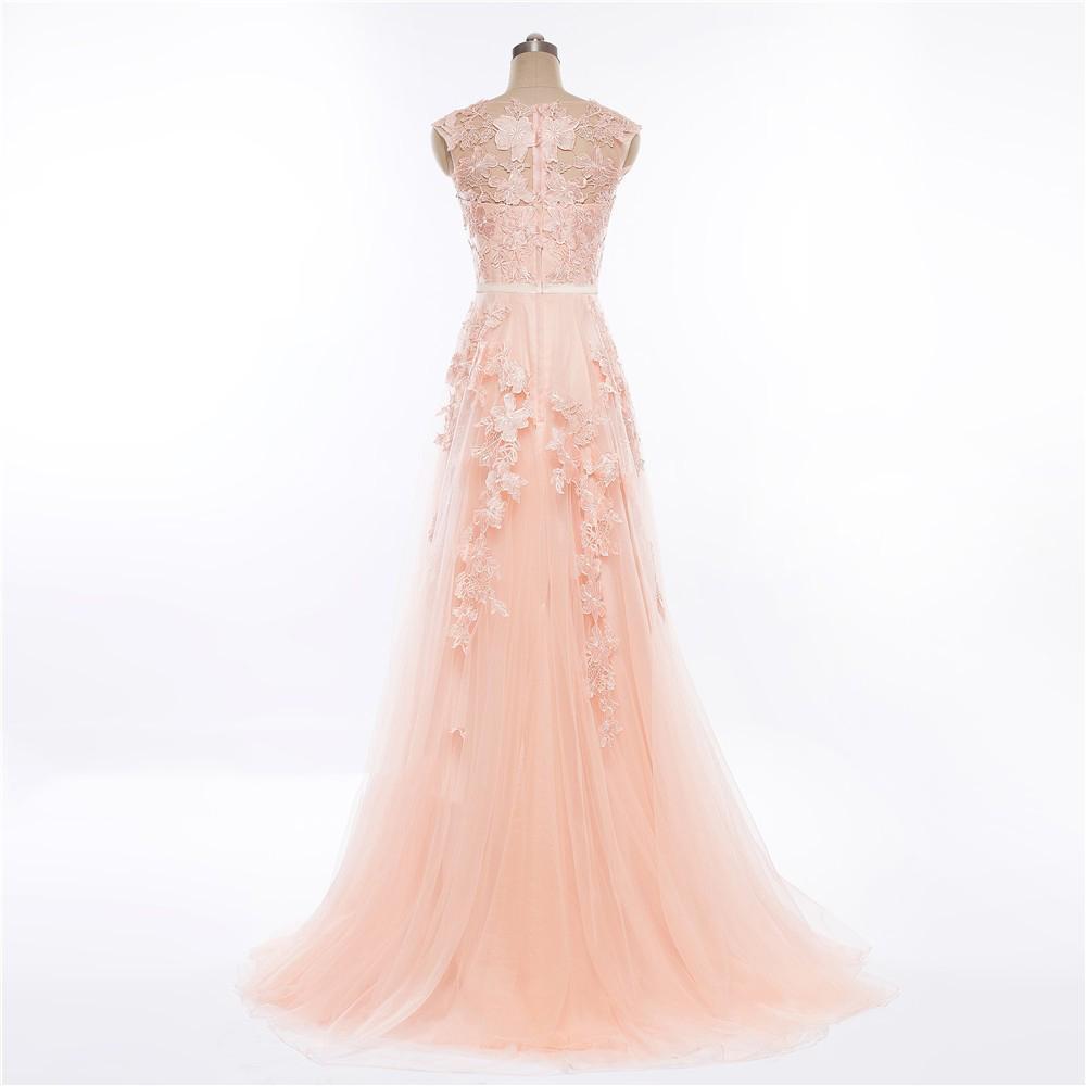 Sexy See Through V Neckline Peach Long Evening Prom Dresses, Popular Cheap Long Party Prom Dresses, 17224