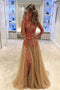 Sexy Side Slit Lace Scoop Neckline Long Evening Prom Dresses, Popular Cheap Long Party Prom Dresses, 17312