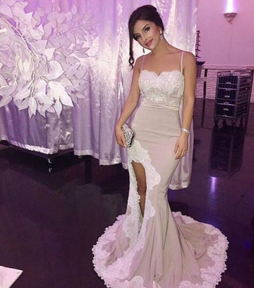 Sexy Slit Lace Mermaid Evening Prom Dresses, Long Party Prom Dress, Custom Long Prom Dresses, Cheap Formal Prom Dresses, 17077
