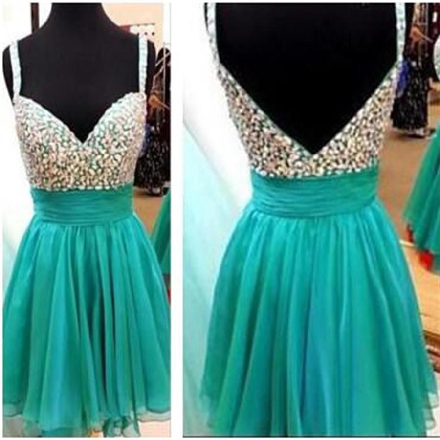 Short green mismatched spaghetti strap sparkly sexy homecoming prom dress,BD0064