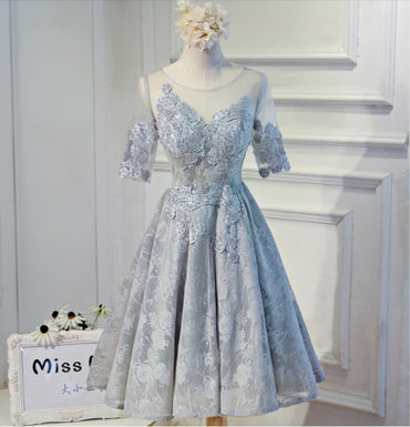 Short Sleeve Gary Lace Scoop Neckline Homecoming Prom Dresses, Affordable Short Party Prom Dresses, Perfect Homecoming Dresses, CM276