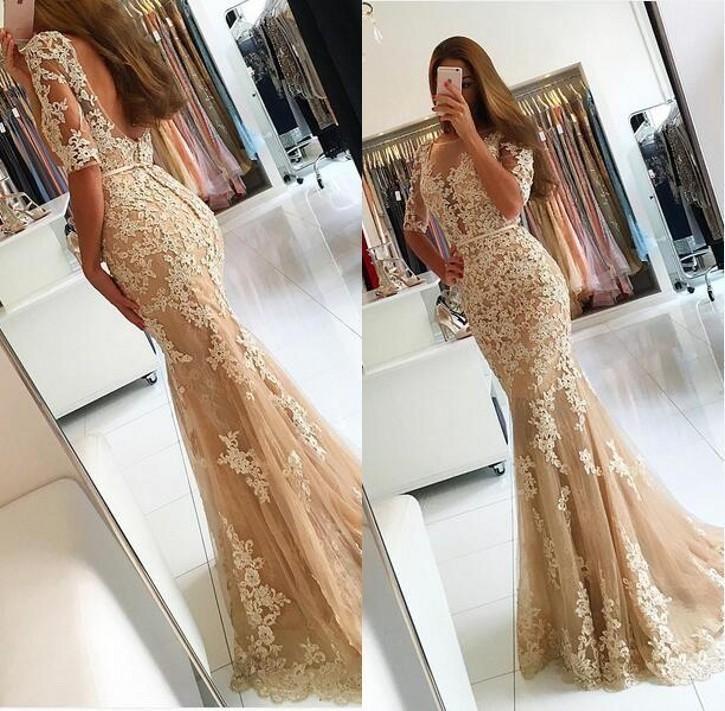 Short Sleeve Sexy Lace Mermaid Evening Prom Dresses, Long Sexy Party Prom Dress, Custom Long Prom Dresses, Cheap Formal Prom Dresses, 17136