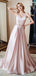 Simple A-line Pink Straps V-neck Long Party Prom Dresses Online,Dance Dresses,12367