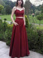 Simple A-line Two Pieces Burgundy Spaghetti Straps Long Prom Dresses Online,12427