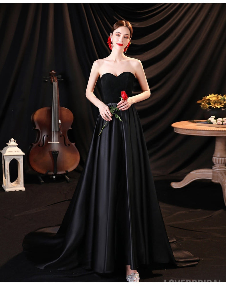 Simple Black A-line Sweetheart Cheap Long Prom Dresses Online,12563