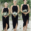 Simple Black Side Slit Short Bridesmaid Dresses, Cheap Unique Sequin Long Bridesmaid Gown, BD125