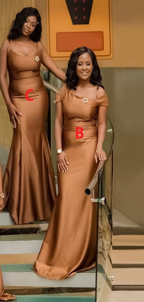 Simple Burnt Orange Spaghetti Straps Long Mermaid Bridesmaid Dresses Gown Online,WG902