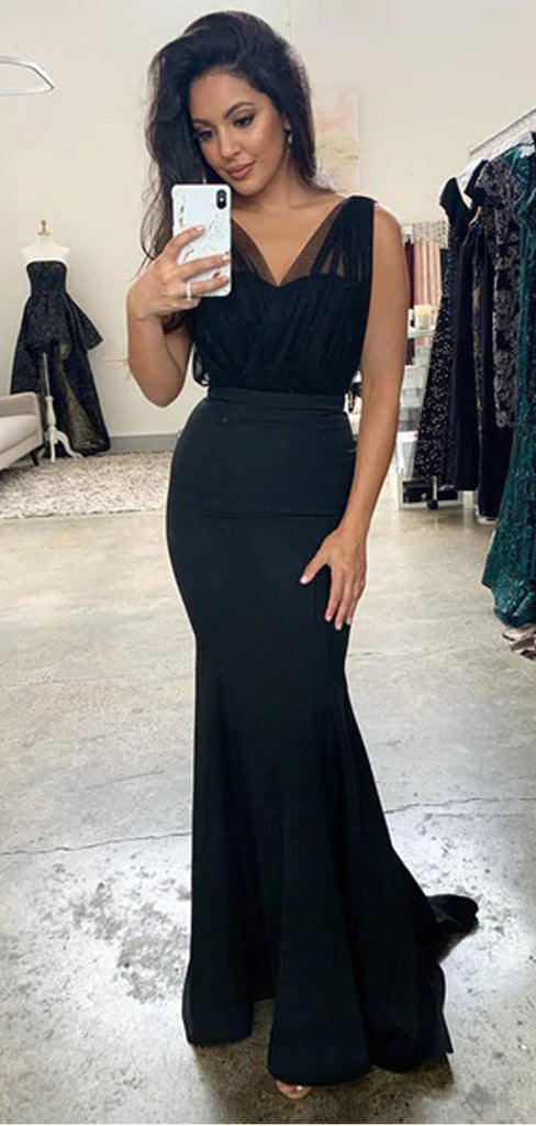 Simple Mermaid Black Cheap Long Bridesmaid Dresses Online,WG1168