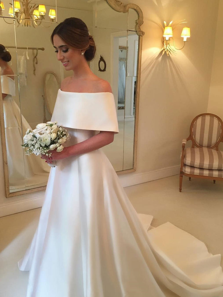 Simple Off Shoulder A-line Cheap Wedding Dresses Online, Cheap Bridal Dresses, WD445