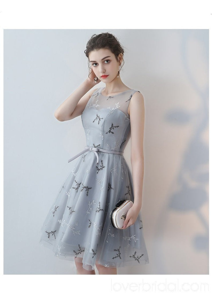 Simple Open Back Grey Lace Cheap Homecoming Dresses Online, Cheap Short Prom Dresses, CM782