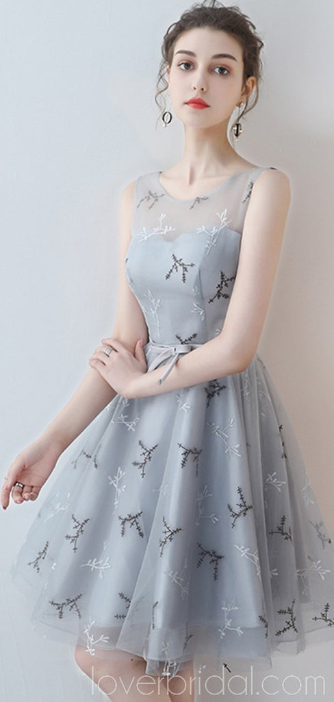 Simple Open Back Grey Lace Cheap Homecoming Dresses Online, Cheap Short Prom Dresses, CM782