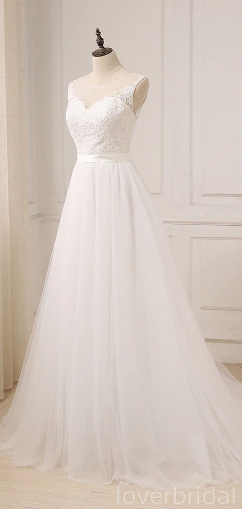 Simple Scoop Lace Wedding Dresses Online, Cheap Bridal Dresses, WD507