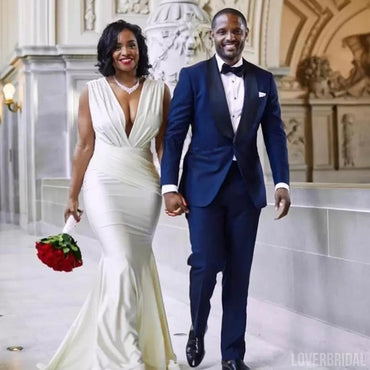 Simple White Mermaid Deep V-neck Cheap Long Bridesmaid Dresses Online,WG1021