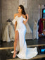 Simple White Mermaid Off Shoulder High Slit Maxi Long Prom Dresses,13079