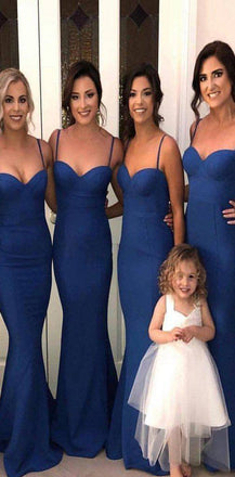 Spaghetti Straps Mermaid Blue Sexy Cheap Long Bridesmaid Dresses Online, WG579