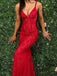 Spaghetti Straps Red Lace Mermaid Long Evening Prom Dresses, 17559