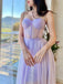 Sparkly A-line Spaghetti Straps High Slit Maxi Long Prom Dresses,13074