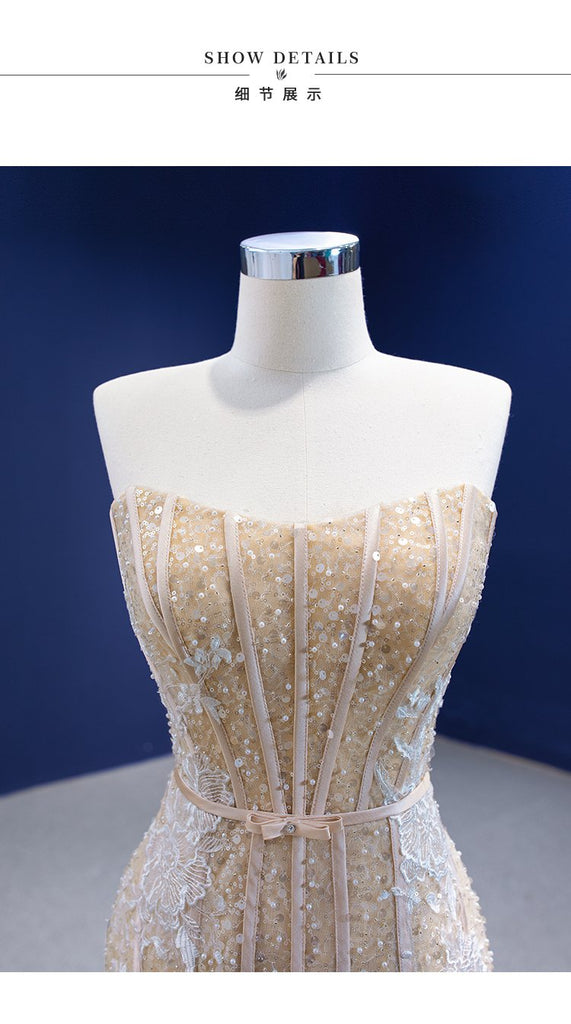 Sparkly Mermaid Sweetheart Champagne Gold Long Party Prom Dresses Online,12372