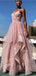 Sparkly Pink A-line V-neck Spaghetti Straps Long Prom Dresses Online,12471