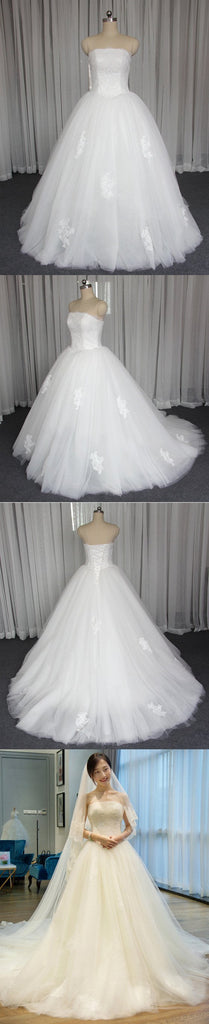 Strapless A line Tulle Wedding Dresses, Custom Made Long Wedding Gown, Cheap Wedding Gowns, WD200