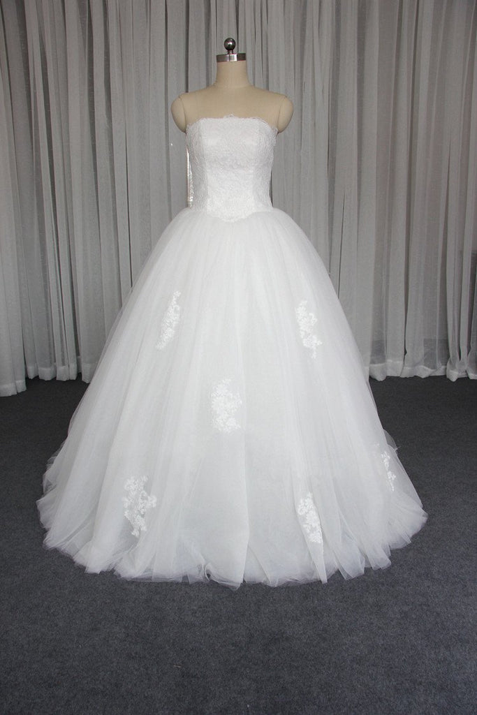 Strapless A line Tulle Wedding Dresses, Custom Made Long Wedding Gown, Cheap Wedding Gowns, WD200