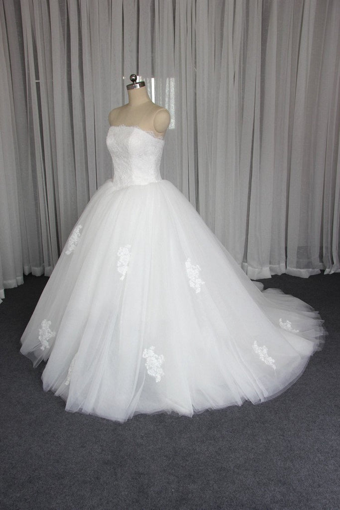 Strapless A line Tulle Wedding Dresses, Custom Made Long Wedding Gown, Cheap Wedding Gowns, WD200