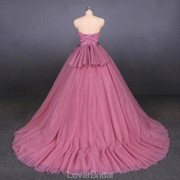 Strapless Hot Pink Ball Gown Cheap Evening Prom Dresses, Evening Party Prom Dresses, 12150