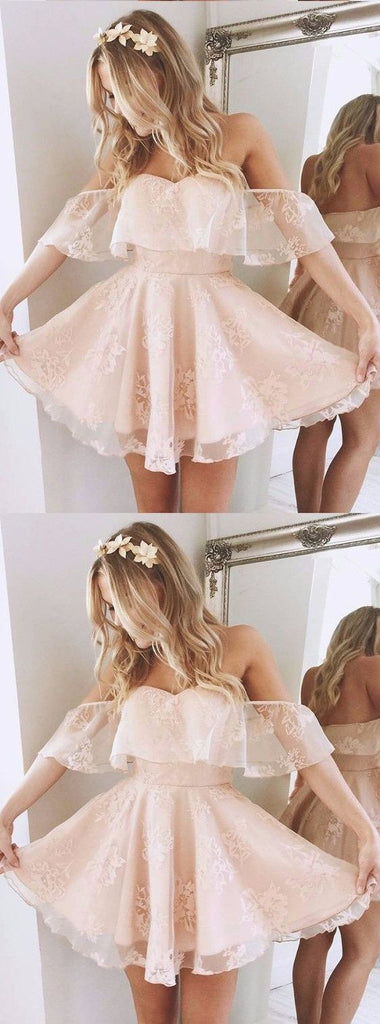 Strapless Off Shoulder Lace Short Homecoming Prom Dresses, Affordable Short Party Prom Sweet 16 Dresses, Perfect Homecoming Cocktail Dresses, CM375