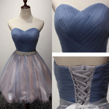 Strapless Sweetheart Tulle Cute Homecoming Prom Dresses, Affordable Short Party Prom Sweet 16 Dresses, Perfect Homecoming Cocktail Dresses, CM334