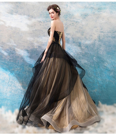 Sweetheart Black Strapless A-line Long Evening Party Prom Dresses, Prom Dresses Stores, 12334