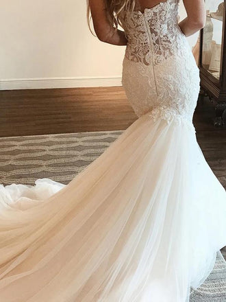Sweetheart Mermaid sleeveless Handmade Lace Wedding Dresses,WD777