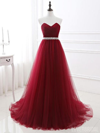 Sweetheart Red A-line Simple Long Evening Prom Dresses, Sparkly Sweet 16 Dresses, 18345