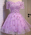 Two Straps Lilac Lace Beaded See Through Homecoming Prom Dresses, Affordable Short Party Prom Dresses, Perfect Homecoming Dresses, CM299