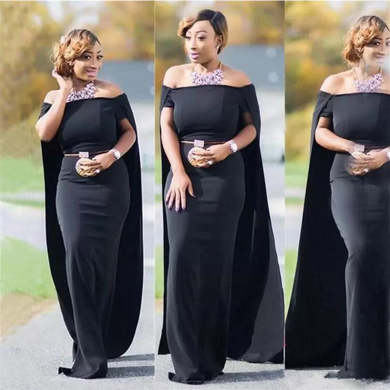 Unique Black Mermaid Off Shoulder Cheap Long Bridesmaid Dresses,WG1270