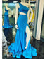 Unique Blue Mermaid One Shoulder High Slit Long Prom Dresses,12865