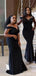 Unique Mermaid Black Off the Shoulder V-neck Long Bridesmaid Dresses Gown, WG882