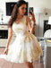 V Neck Gold Lace Short Homecoming Dresses Online, CM683