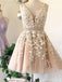 V Neck Lace Beaded Belt Cheap Homecoming Dresses Online, Cheap Short Prom Dresses, CM817