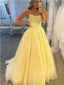 Yellow A-line Spaghetti Straps Backless Long Prom Dresses Online,12521