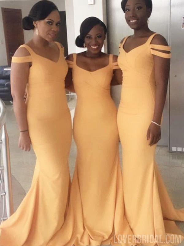 Yellow Long Mermaid Sexy Cheap Bridesmaid Dresses Online, WG574