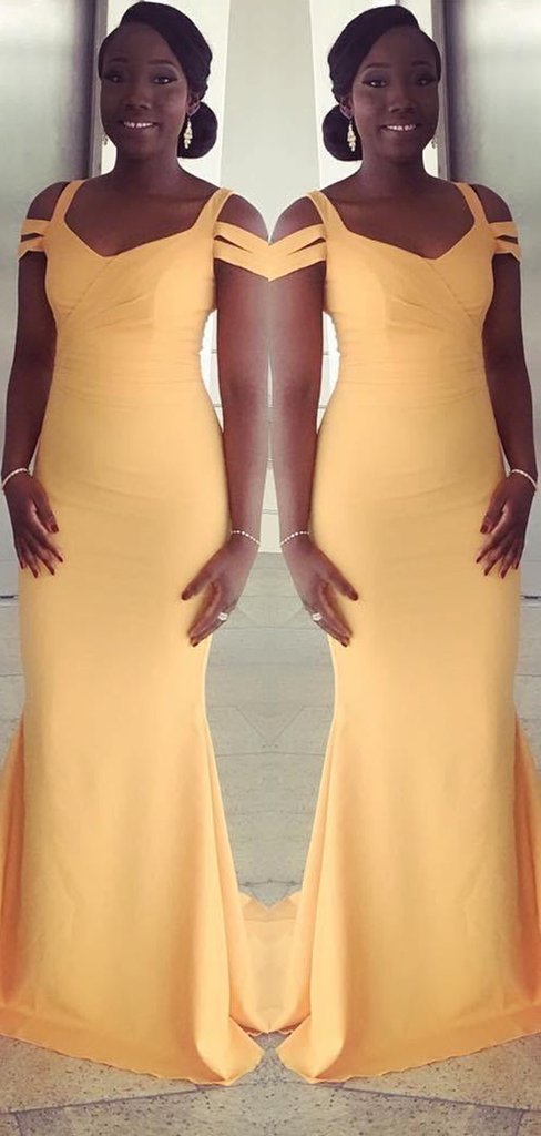 Yellow Long Mermaid Sexy Cheap Bridesmaid Dresses Online, WG574