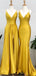 Yellow Spaghetti Straps V-neck Long Bridesmaid Dresses Gown Online,WG941